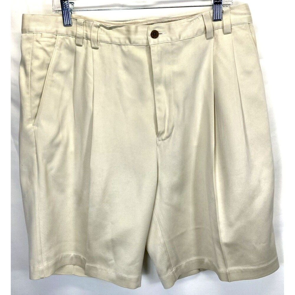 Tommy Bahama Relax Silk Shorts Men's 35 Sand Khaki Pleated Classic Bermuda EUC